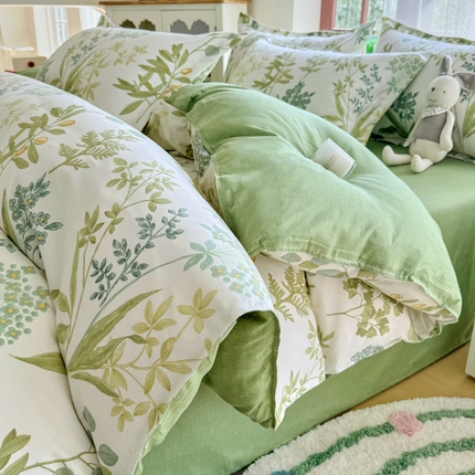 正莱欣 2025新品加厚生态棉磨毛四件套高克重植物羊绒床单款床笠款四件套大量现货 悠悠花草