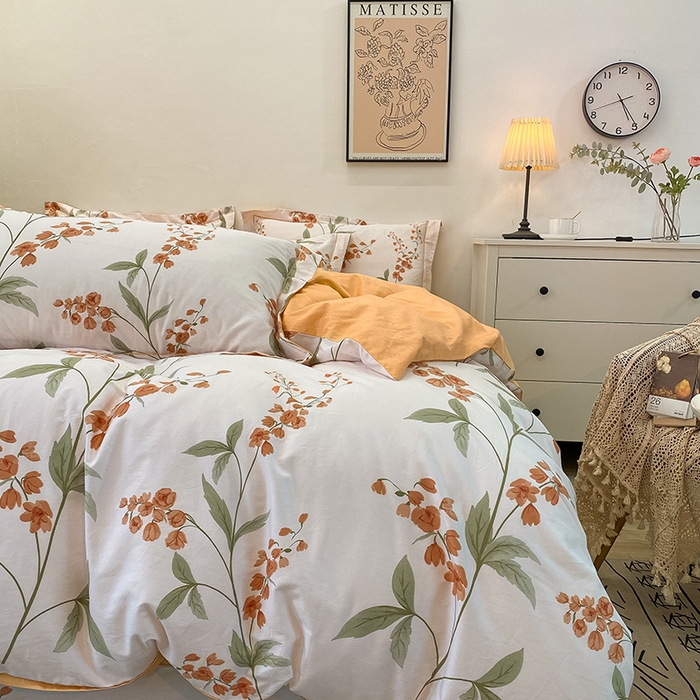 91家纺网 家纺一手货源 找家纺 橙艺家居 2024新款铂金柔棉全棉印花四件套 春和景明