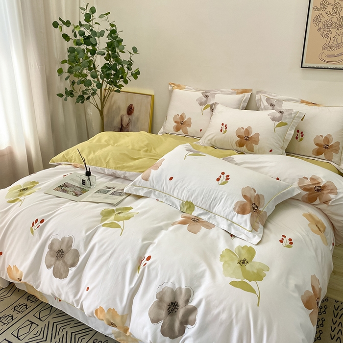 91家纺网 家纺一手货源 找家纺 橙艺家居 2024新款铂金柔棉全棉印花四件套 花的旅行