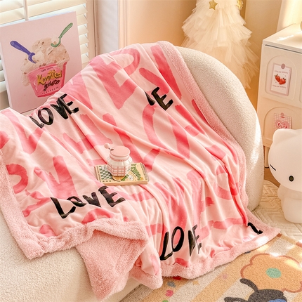眷恋家纺 2024新款高克重牛奶绒印花羊羔绒毛毯毯子 炽热心意