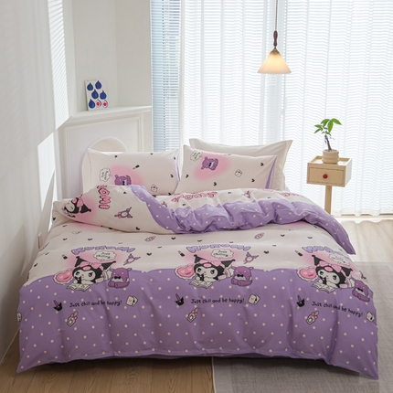 91家纺网 家纺一手货源 找家纺 布可家纺 2025新款水洗棉印花四件套 梦想库洛米