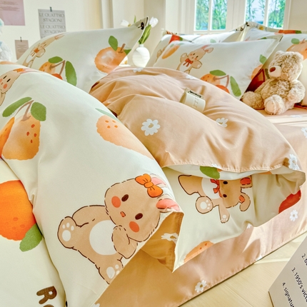 正莱欣 2025新品加厚生态棉磨毛四件套高克重植物羊绒床单款床笠款四件套大量现货 田园兔