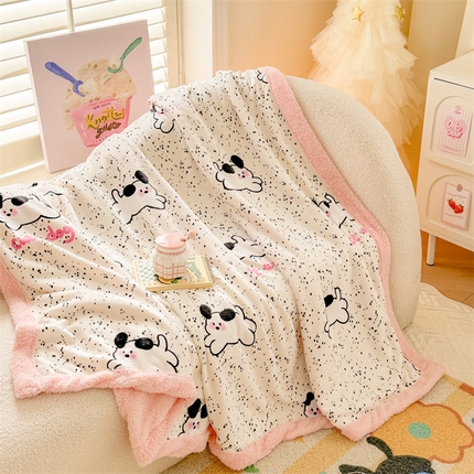 眷恋家纺 2024新款高克重牛奶绒印花羊羔绒毛毯毯子 俏皮小狗