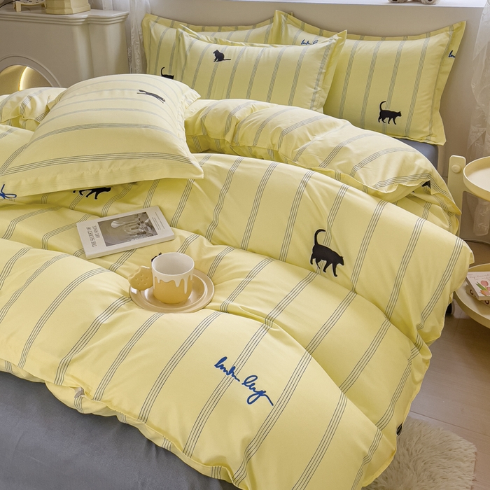 91家纺网 家纺一手货源 找家纺 布可家纺 2025新款水洗棉印花四件套 小夜猫