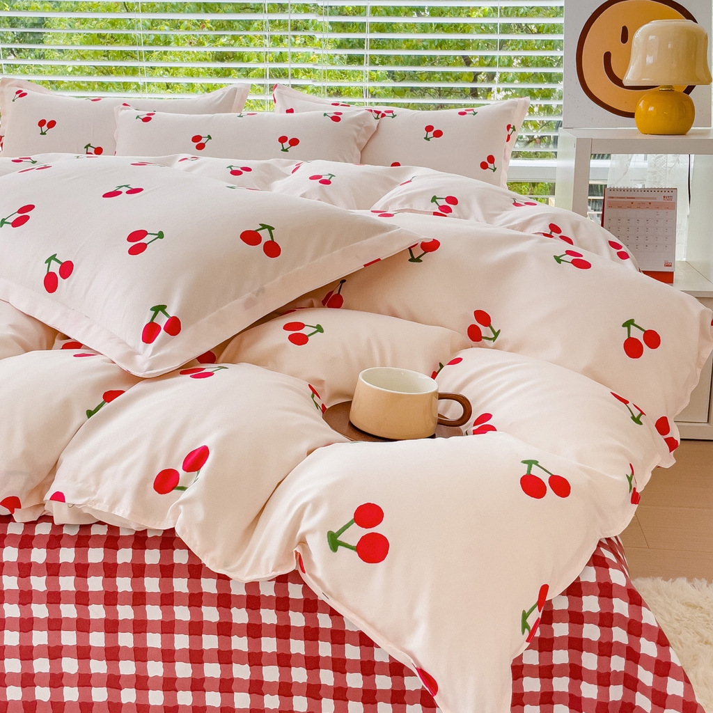 91家纺网 家纺一手货源 找家纺 布可家纺 2025新款水洗棉印花四件套 小樱桃