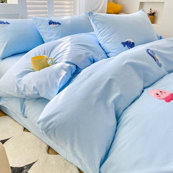 91家纺网 家纺一手货源 找家纺 （总）美梦莱 2024新款小清新全棉ins风毛巾绣四件套（支持一件代发）