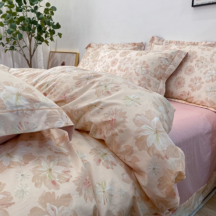 91家纺网 家纺一手货源 找家纺 橙艺家居 2024新款铂金柔棉全棉印花四件套 暮云花卉