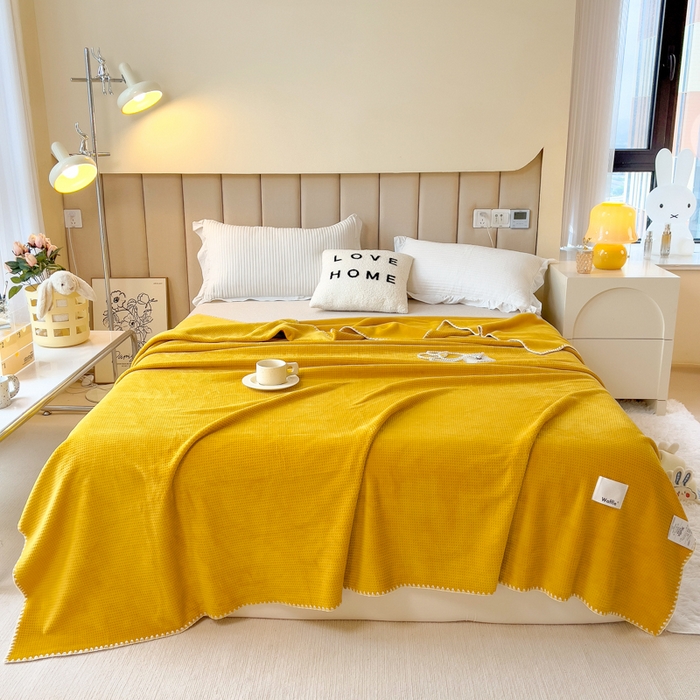 91家纺网 家纺一手货源 找家纺 （总）美梦莱 2022新款华夫格牛奶绒双层复合毯空调毯（支持一件代发）