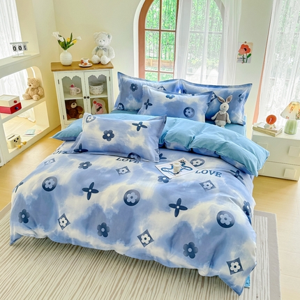 91家纺网 家纺一手货源 找家纺 正莱欣 2025新品加厚生态棉磨毛四件套高克重植物羊绒床单款床笠款四件套大量现货 简叶-绿