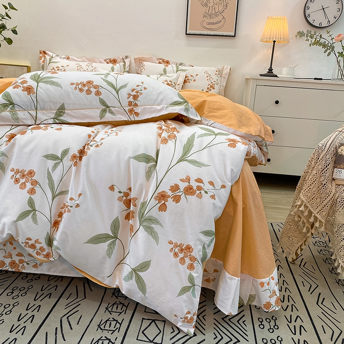 91家纺网 家纺一手货源 找家纺 橙艺家居 2024新款铂金柔棉全棉印花四件套 春和景明