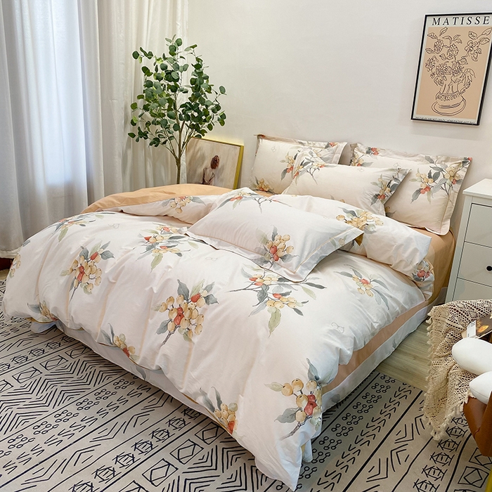 91家纺网 家纺一手货源 找家纺 橙艺家居 2024新款铂金柔棉全棉印花四件套 苏念