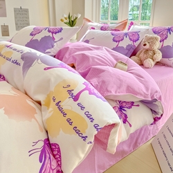 91家纺网 家纺一手货源 找家纺 正莱欣 2025新品加厚生态棉磨毛四件套高克重植物羊绒床单款床笠款四件套大量现货 蝴蝶幽幽,蝴蝶幽幽