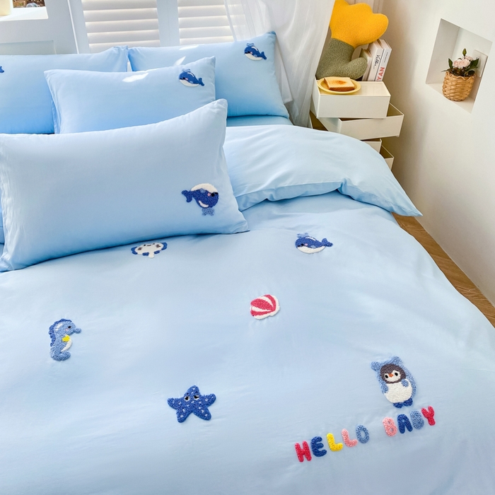 91家纺网 家纺一手货源 找家纺 （总）美梦莱 2024新款小清新全棉ins风毛巾绣四件套（支持一件代发）