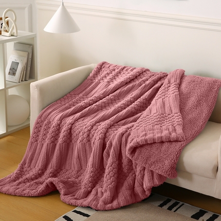 巴木赫 2024新款舒棉绒点点塔芙绒双层配色羊羔绒沙发盖毯 豆沙配色