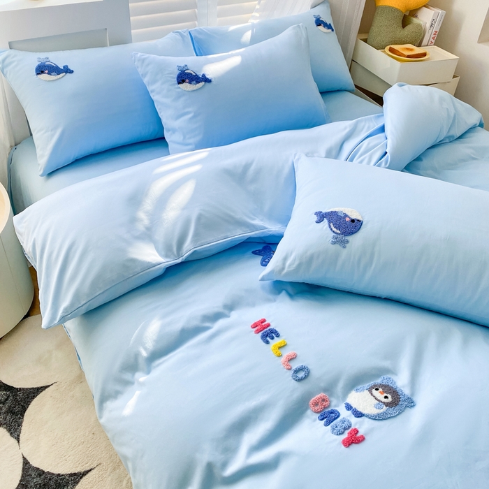 91家纺网 家纺一手货源 找家纺 （总）美梦莱 2024新款小清新全棉ins风毛巾绣四件套（支持一件代发）