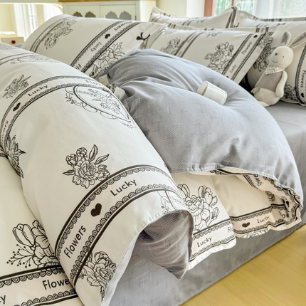 正莱欣 2025新品加厚生态棉磨毛四件套高克重植物羊绒床单款床笠款四件套大量现货 怡静花开