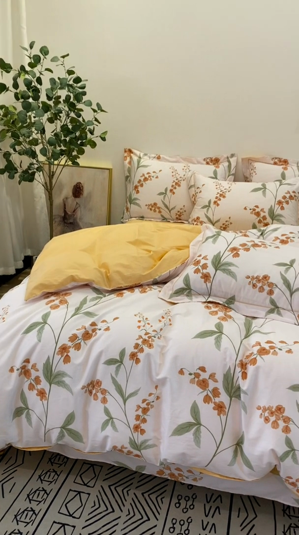 91家纺网 家纺一手货源 找家纺 橙艺家居 2024新款铂金柔棉全棉印花四件套 春和景明