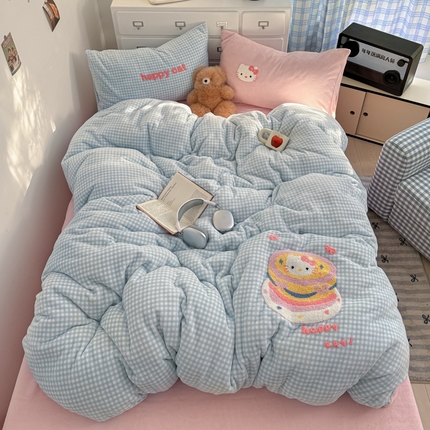 如一 2024新款A类高克重牛奶绒毛巾绣四件套 欢乐猫