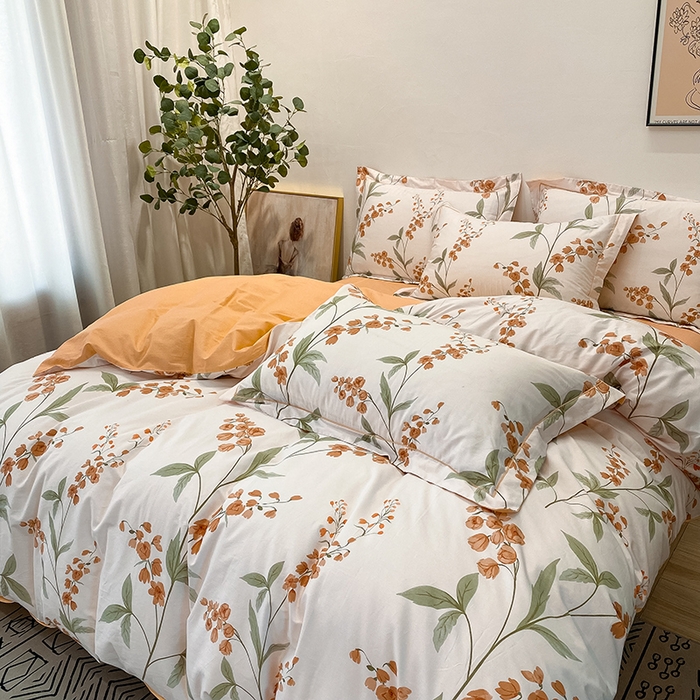 91家纺网 家纺一手货源 找家纺 橙艺家居 2024新款铂金柔棉全棉印花四件套 春和景明