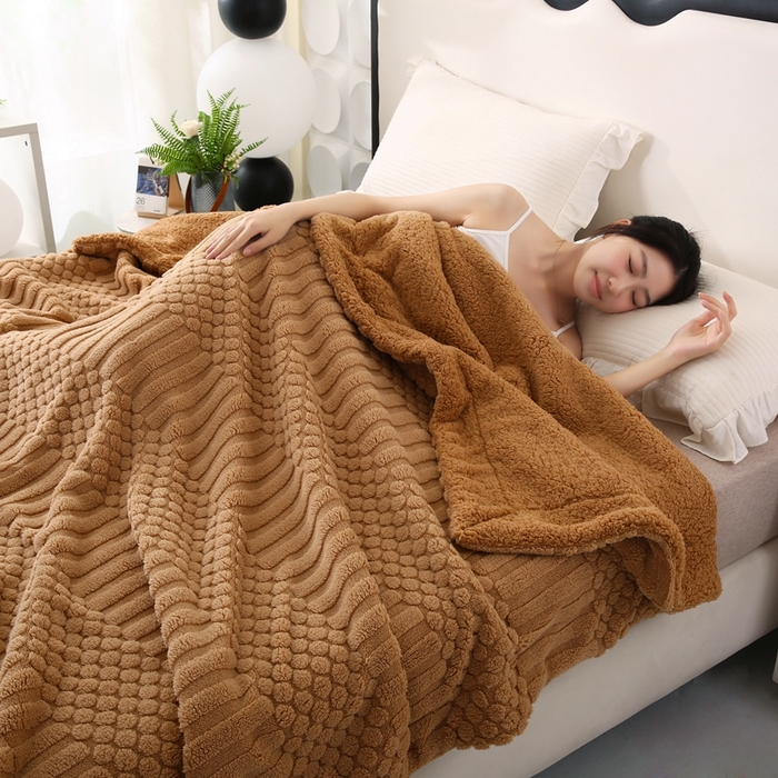 91家纺网 家纺一手货源 找家纺 （总）巴木赫 2024新款舒棉绒点点塔芙绒双层配色羊羔绒沙发盖毯