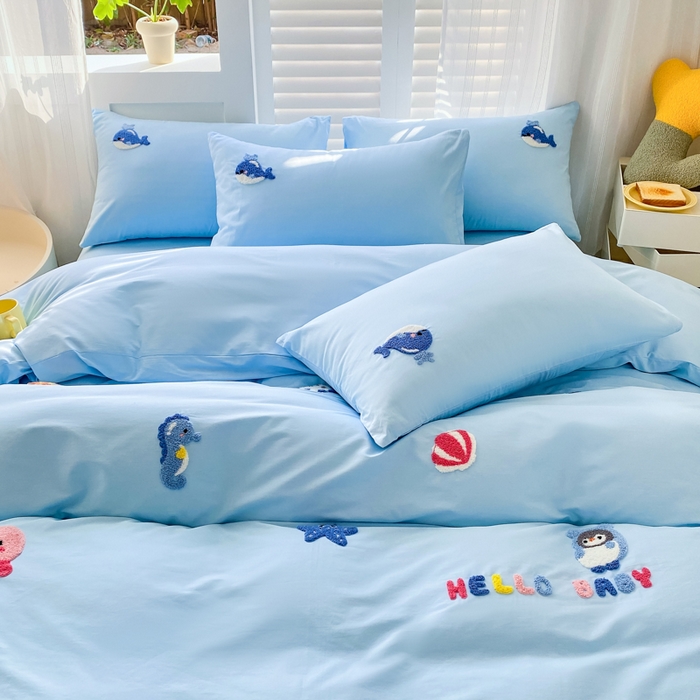 91家纺网 家纺一手货源 找家纺 （总）美梦莱 2024新款小清新全棉ins风毛巾绣四件套（支持一件代发）