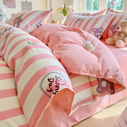 91家纺网 家纺一手货源 找家纺 正莱欣 2025新品加厚生态棉磨毛四件套高克重植物羊绒床单款床笠款四件套大量现货 凯蒂熊