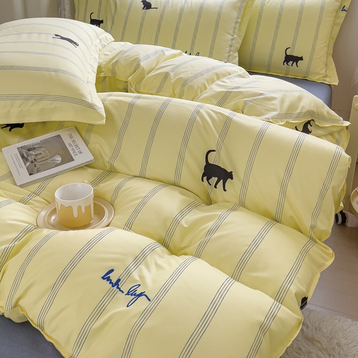 91家纺网 家纺一手货源 找家纺 布可家纺 2025新款水洗棉印花四件套 小夜猫