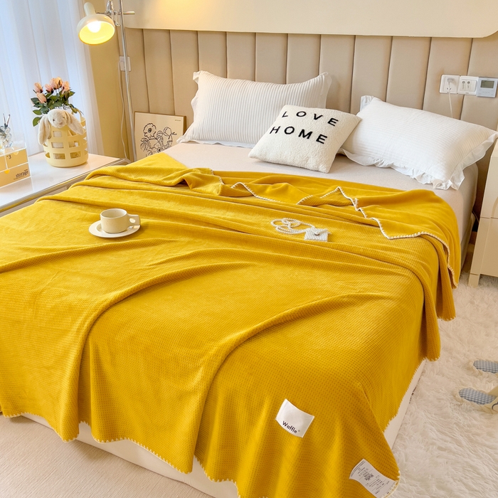 91家纺网 家纺一手货源 找家纺 （总）美梦莱 2022新款华夫格牛奶绒双层复合毯空调毯（支持一件代发）