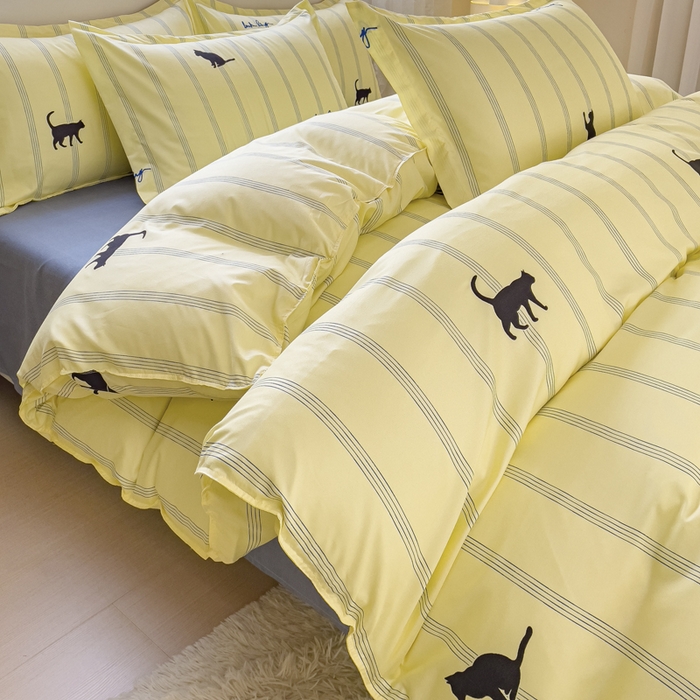 91家纺网 家纺一手货源 找家纺 布可家纺 2025新款水洗棉印花四件套 小夜猫