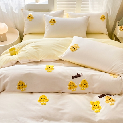 91家纺网 家纺一手货源 找家纺 （总）美梦莱 2024新款小清新全棉ins风毛巾绣四件套（支持一件代发）