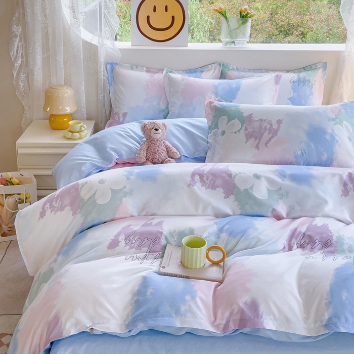 91家纺网 家纺一手货源 找家纺 布可家纺 2025新款水洗棉印花四件套 晕染马卡龙