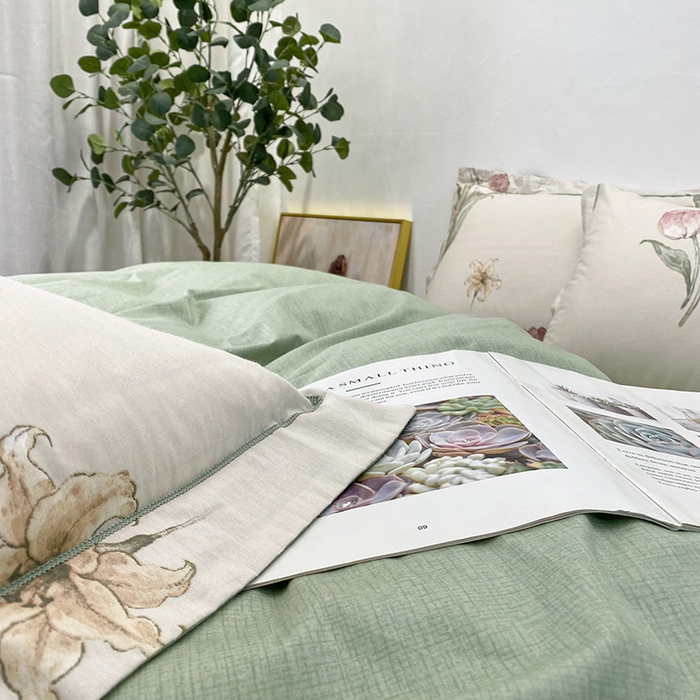 91家纺网 家纺一手货源 找家纺 橙艺家居 2024新款铂金柔棉全棉印花四件套 花茶仙