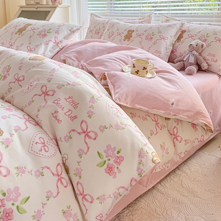 正莱欣 2025新品加厚生态棉磨毛四件套高克重植物羊绒床单款床笠款四件套大量现货 蝴蝶熊