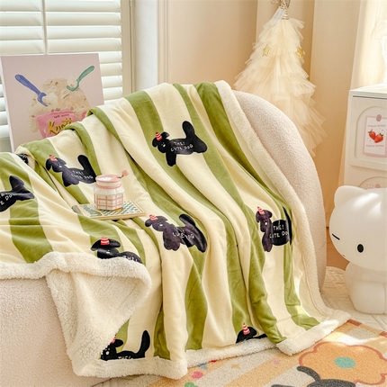 眷恋家纺 2024新款高克重牛奶绒印花羊羔绒毛毯毯子 潮流小狗