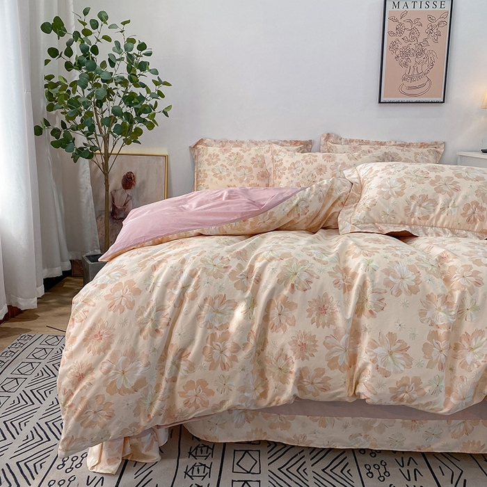 91家纺网 家纺一手货源 找家纺 橙艺家居 2024新款铂金柔棉全棉印花四件套 暮云花卉