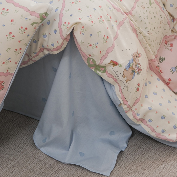 91家纺网 家纺一手货源 找家纺 布可家纺 2025新款水洗棉印花四件套 粉格子兔