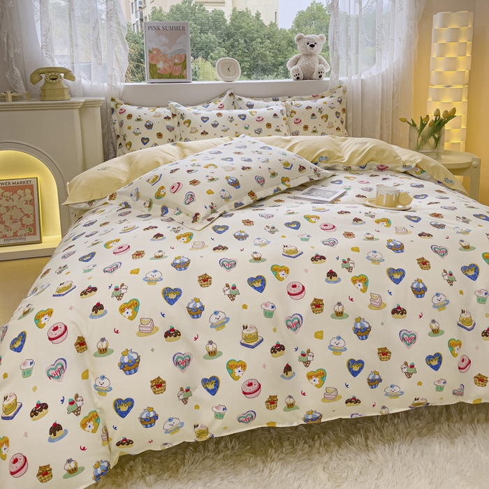 91家纺网 家纺一手货源 找家纺 布可家纺 2025新款水洗棉印花四件套 甜心花园