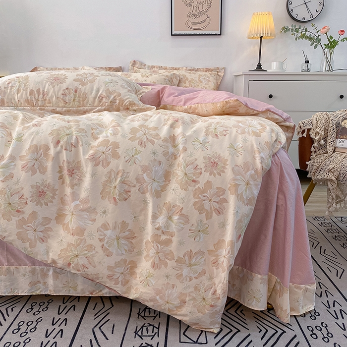 91家纺网 家纺一手货源 找家纺 橙艺家居 2024新款铂金柔棉全棉印花四件套 暮云花卉