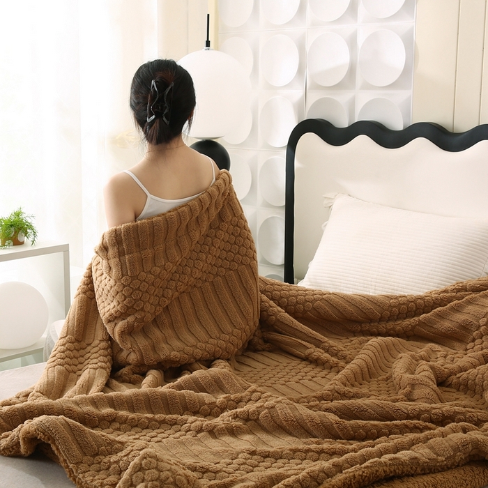 91家纺网 家纺一手货源 找家纺 （总）巴木赫 2024新款舒棉绒点点塔芙绒双层配色羊羔绒沙发盖毯