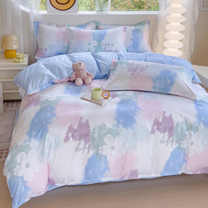 91家纺网 家纺一手货源 找家纺 布可家纺 2025新款水洗棉印花四件套 晕染马卡龙