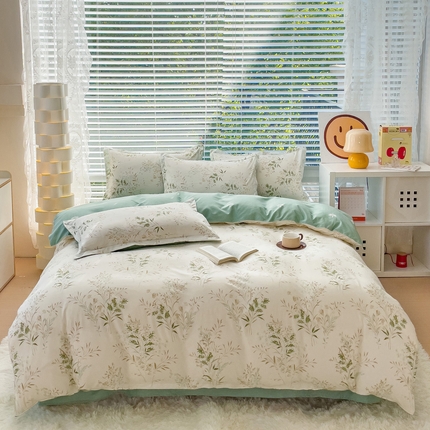 91家纺网 家纺一手货源 找家纺 布可家纺 2025新款水洗棉印花四件套 仙草