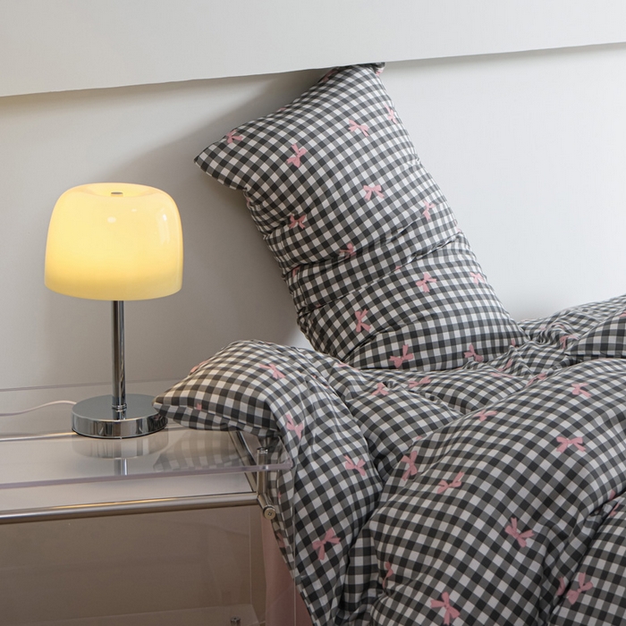 91家纺网 家纺一手货源 找家纺 布可家纺 2025新款水洗棉印花四件套 灰格蝴蝶结