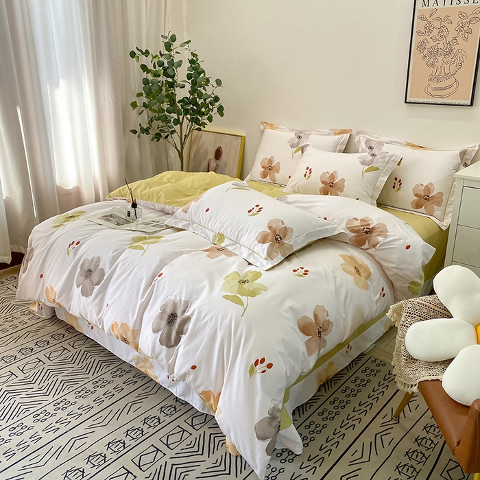 91家纺网 家纺一手货源 找家纺 橙艺家居 2024新款铂金柔棉全棉印花四件套 花的旅行