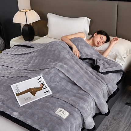 91家纺网 家纺一手货源 找家纺 （总）美梦莱 2024新款大泡泡抽条双面兔毛绒毯子家用毯午睡盖毯