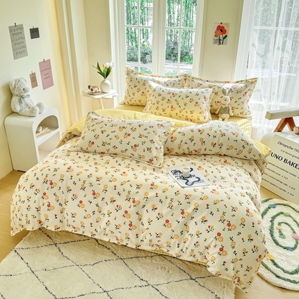 91家纺网 家纺一手货源 找家纺 （总）正莱欣 2025新品加厚生态棉磨毛四件套高克重植物羊绒床单款床笠款四件套大量现货（学生三件套）