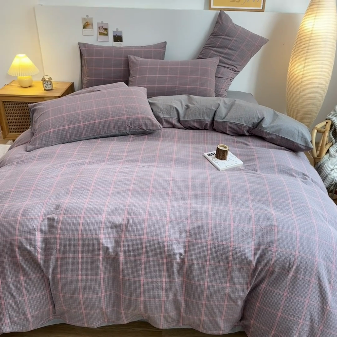 91家纺网 家纺一手货源 找家纺 （总）美梦莱 2023新款A类全棉色织水洗棉四件套（支持一件代发）