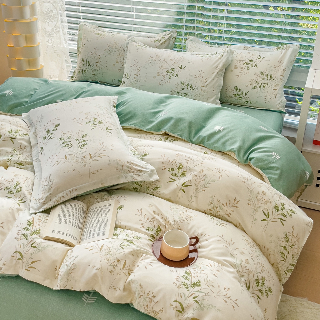 91家纺网 家纺一手货源 找家纺 布可家纺 2025新款水洗棉印花四件套 仙草