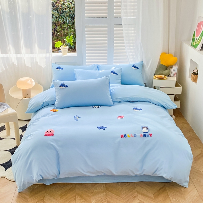 91家纺网 家纺一手货源 找家纺 （总）美梦莱 2024新款小清新全棉ins风毛巾绣四件套（支持一件代发）