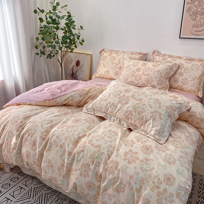 91家纺网 家纺一手货源 找家纺 橙艺家居 2024新款铂金柔棉全棉印花四件套 暮云花卉