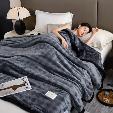 91家纺网 家纺一手货源 找家纺 （总）美梦莱 2024新款大泡泡抽条双面兔毛绒毯子家用毯午睡盖毯